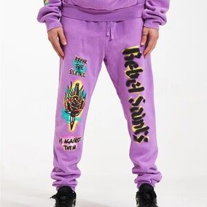 NWT Rebel Saints Men’s Small Purple Graphic Joggers With Drawstrings & Pockets